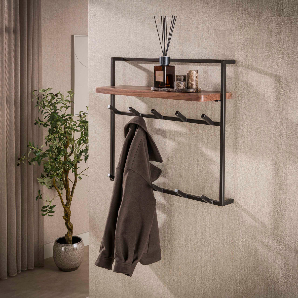 Garderobe Air Pure hoch 2x6 Haken / Massiv Akazie braun