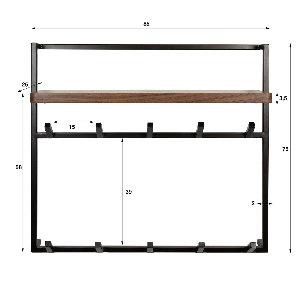 Garderobe Air Pure hoch 2x6 Haken / Massiv Akazie braun