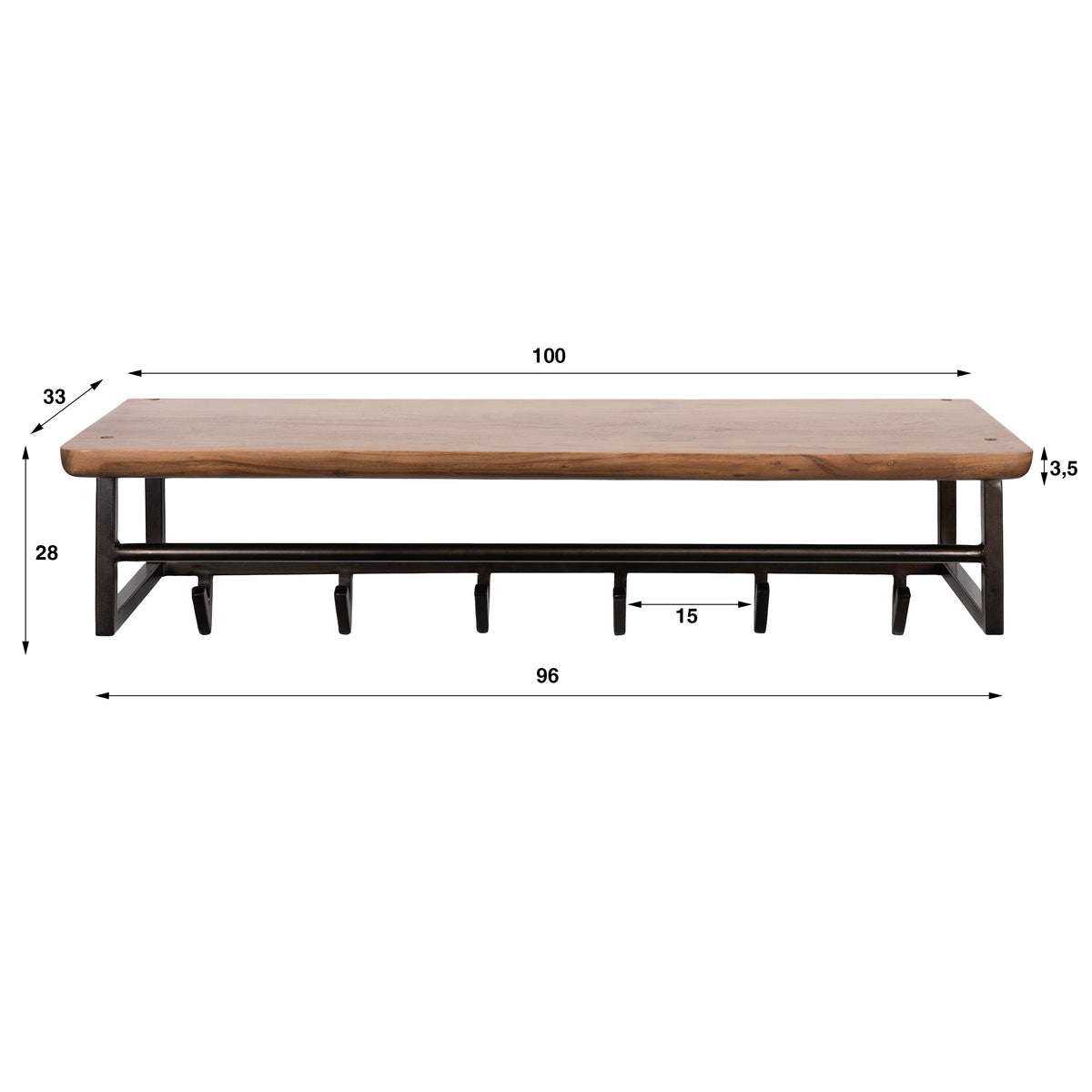 Garderobe Edge Curve 6 Haken / Massiv Akazie braun