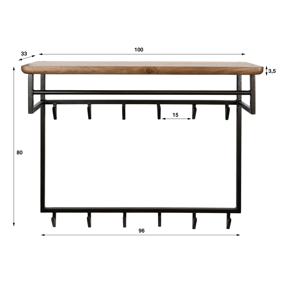 Garderobe Edge Curve hoch 12 Haken / Massiv Akazie braun