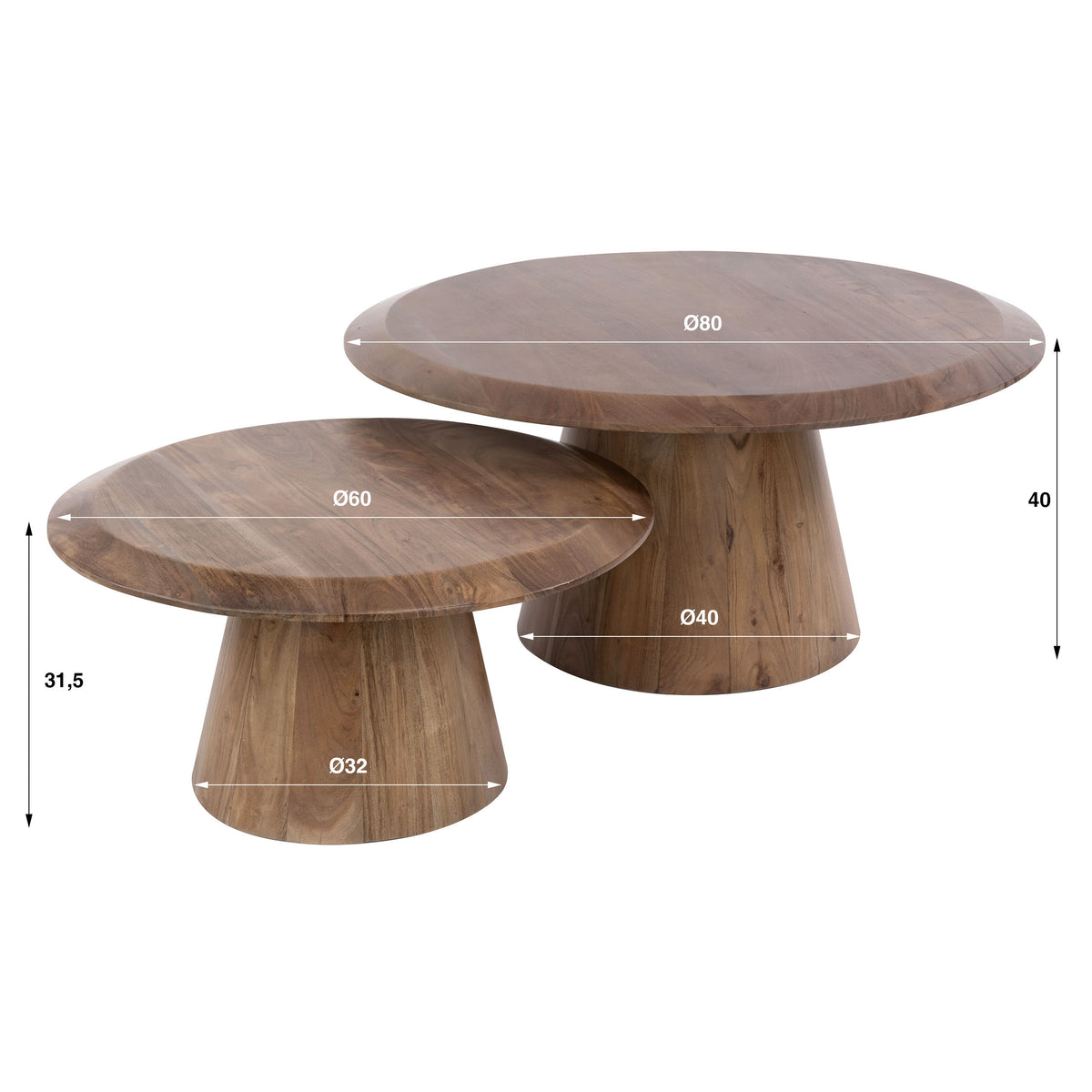 Couchtisch Rona Set aus 2 / Massiv Akazie braun