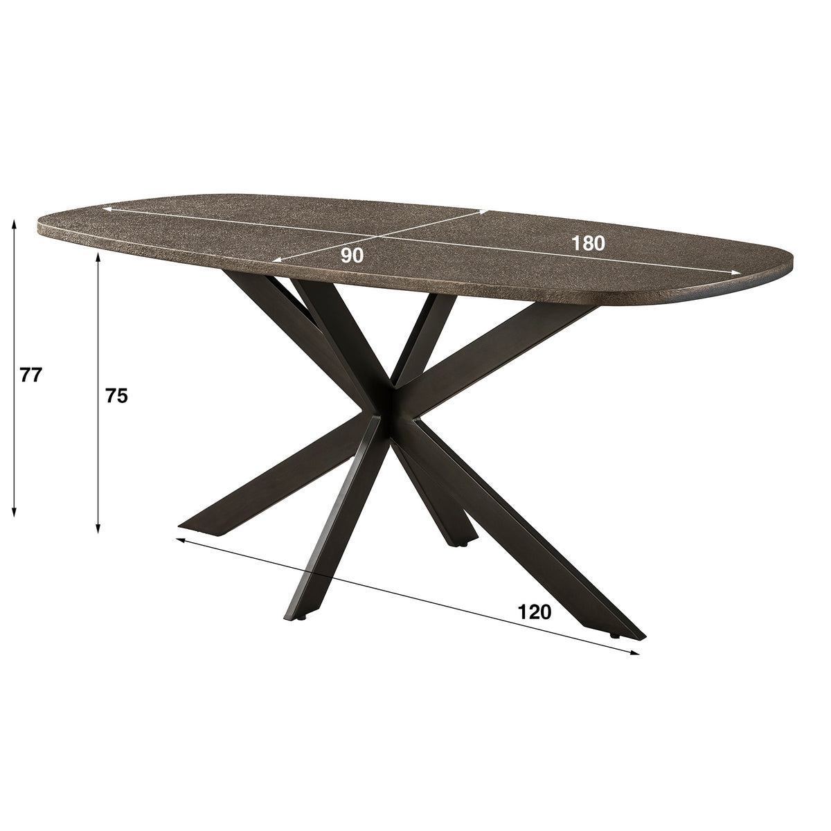 BRONVIK Esstisch dänisch oval 180cm / Bronzefarbenes Liquid Metal