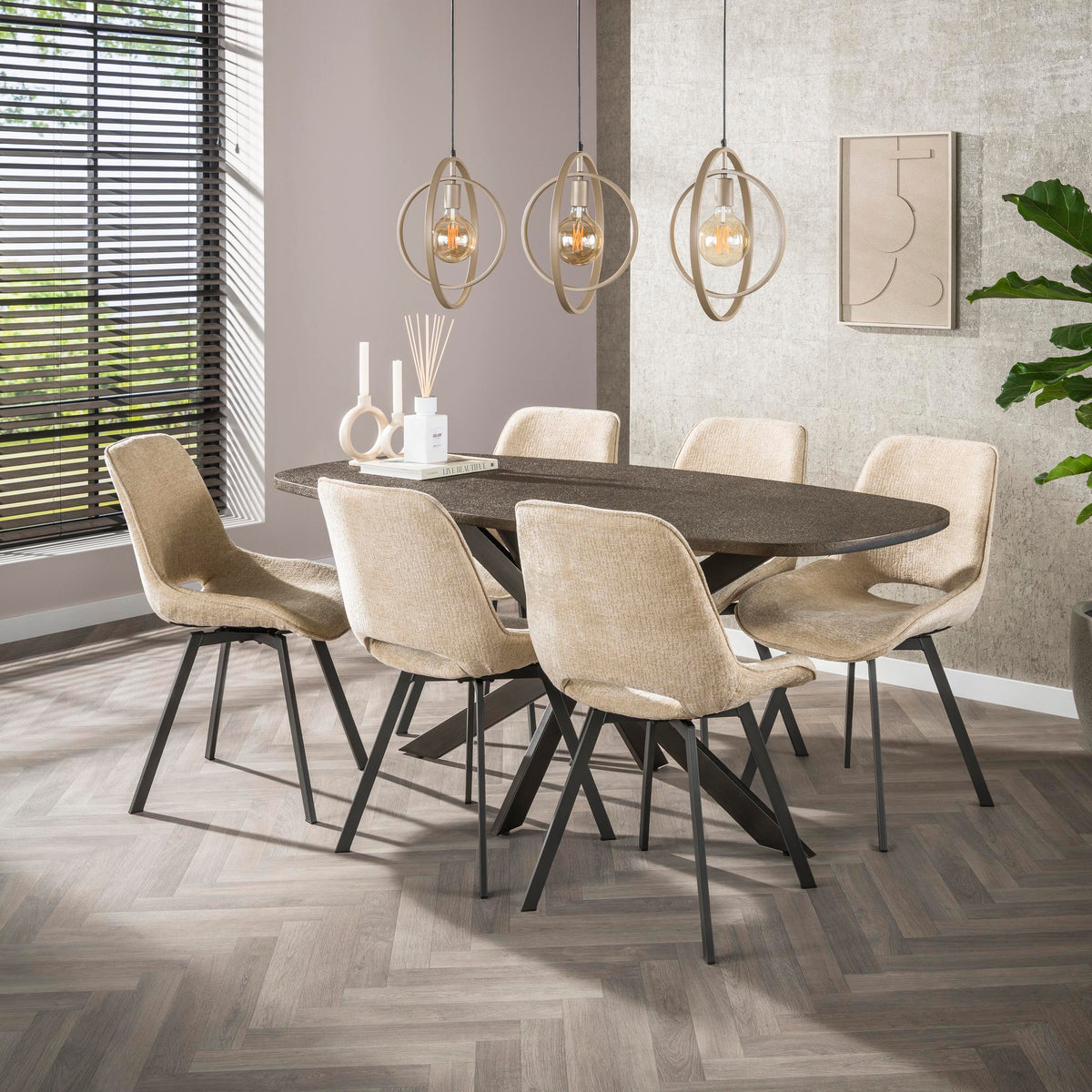 BRONVIK Esstisch dänisch oval 180cm / Bronzefarbenes Liquid Metal