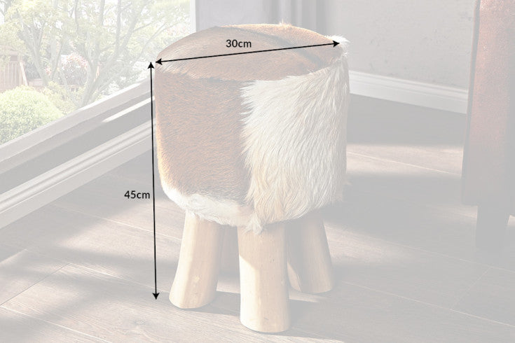 HIDE Design Sitzhocker 45cm braun weiß mit Ziegenfell und Teakholz