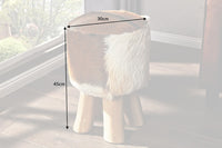 HIDE Design Sitzhocker 45cm braun weiß mit Ziegenfell und Teakholz