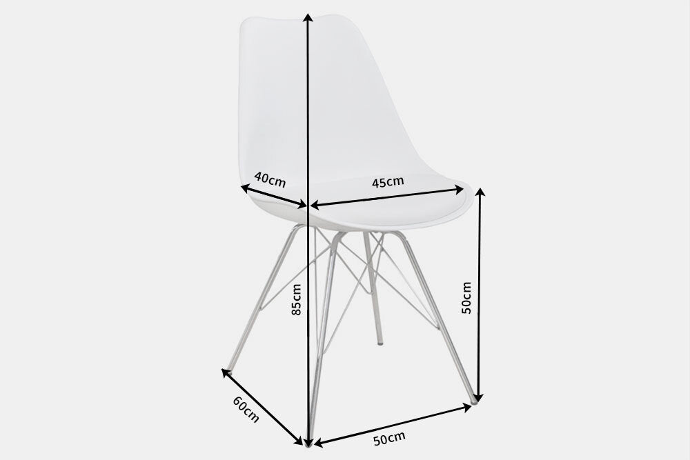 SCANDINAVIA MEISTERSTÜCK Retro Stuhl weiß mit verchromten Stuhlgestell