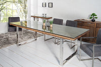 BARRACUDA solid dining table 180cm antique teak wood with steel sled feet including glass top