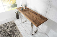 Massive Konsole BARRACUDA 120cm Teak mit Stahl Kufenfüßen inkl. Glasplatte