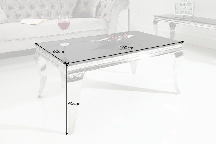 MODERN BAROCK Eleganter Couchtisch 100cm silber mit schwarzem Opalglas