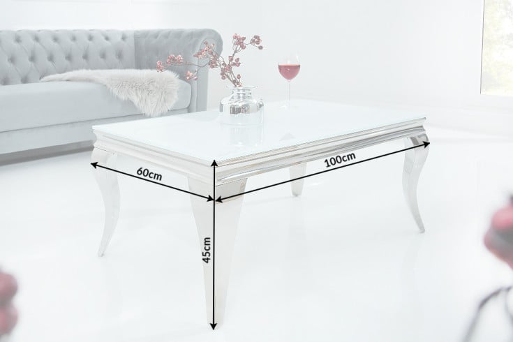 MODERN BAROCK Eleganter Couchtisch 100cm silber mit weißem Opalglas