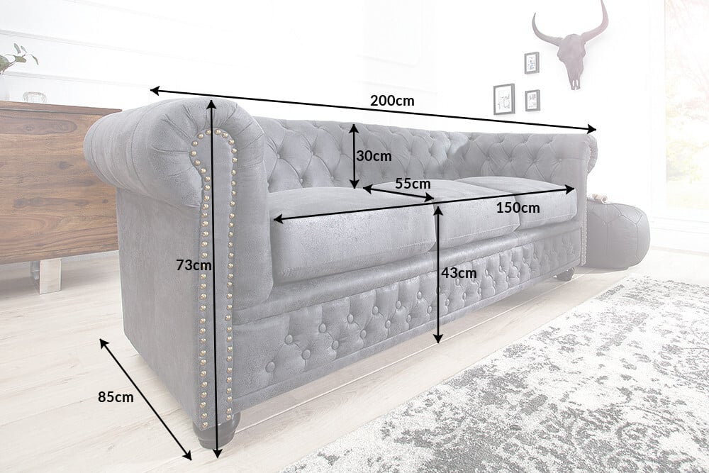 Design 3er Sofa CHESTERFIELD 200cm antik Federkern 3-Sitzer Loungesofa