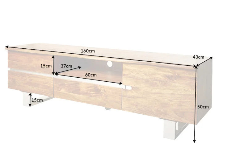 MAMMUT Solid tree trunk TV board 160cm acacia lowboard stainless steel runners