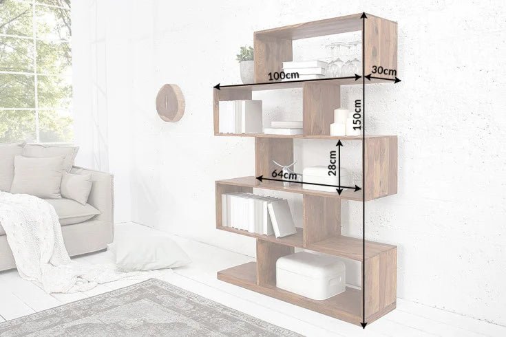 MAKASSAR XL Solid shelf 150cm Sheesham stone finish bookshelf