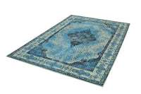 PURE UNIQUE Orientalischer Baumwoll-Teppich 240x160cm blau geometrische Muster