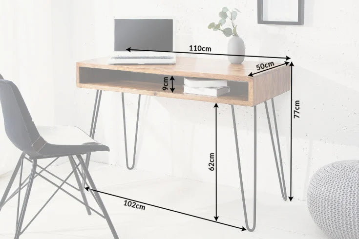 SCORPION Retro desk 110cm Sheesham wood stone finish Hairpin legs rosewood