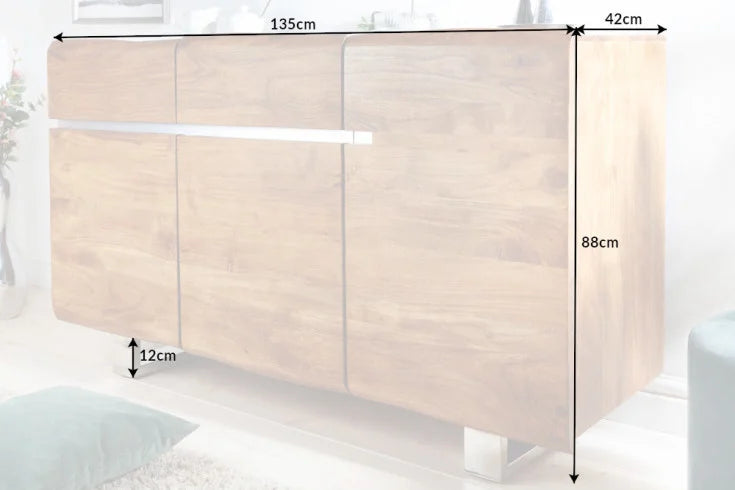 MAMMUT Massives Baumstamm Sideboard 135cm Akazie Edelstahl Kufengestell