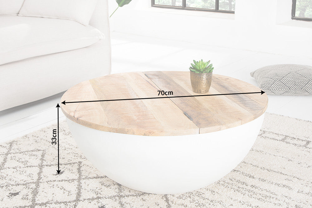INDUSTRIAL STORAGE Upcycling Design Couchtisch 70cm weiß Mangoholz handmade
