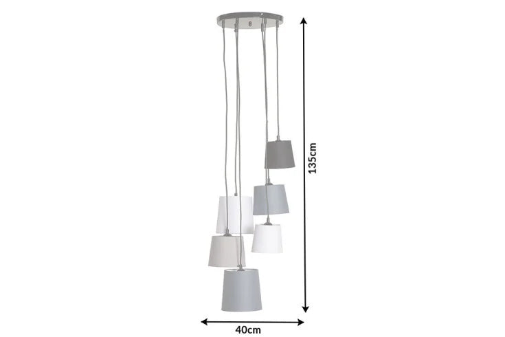 LEVELS IV design hanging lamp black gray white with 6 linen shades