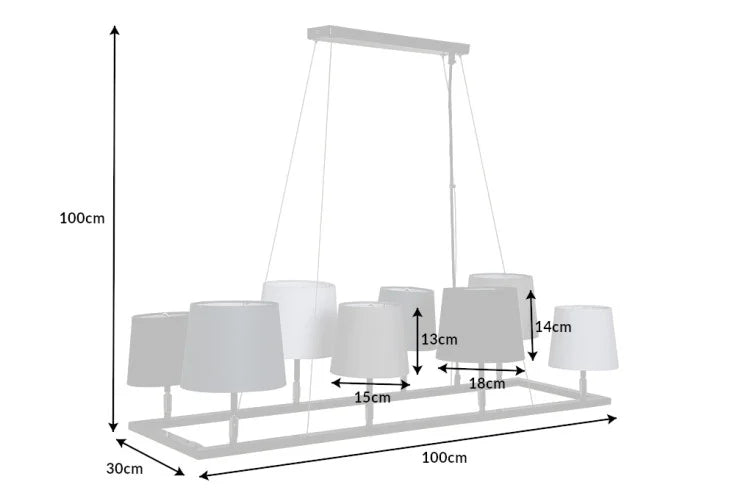 LEVELS III Design Hängeleuchte 100cm schwarz grau mit 8 Leinenschirmen