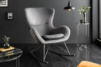 SCANDINAVIA SWING Design Schaukelstuhl grau Samt Chrom Sessel