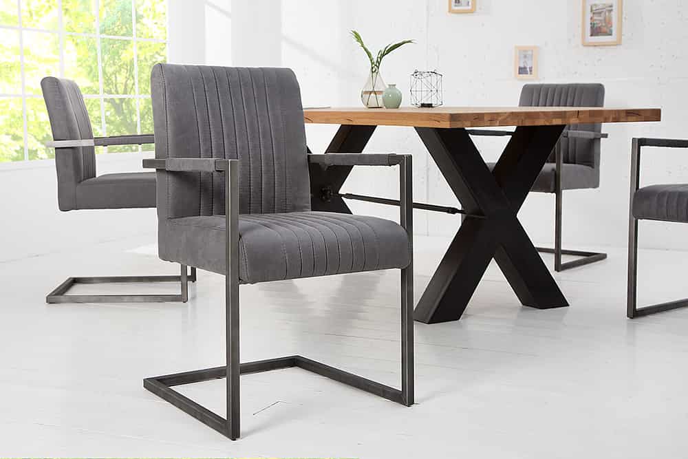 BIG ASTON Moderner Freischwinger Armlehnenstuhl Federkern Eisengestell