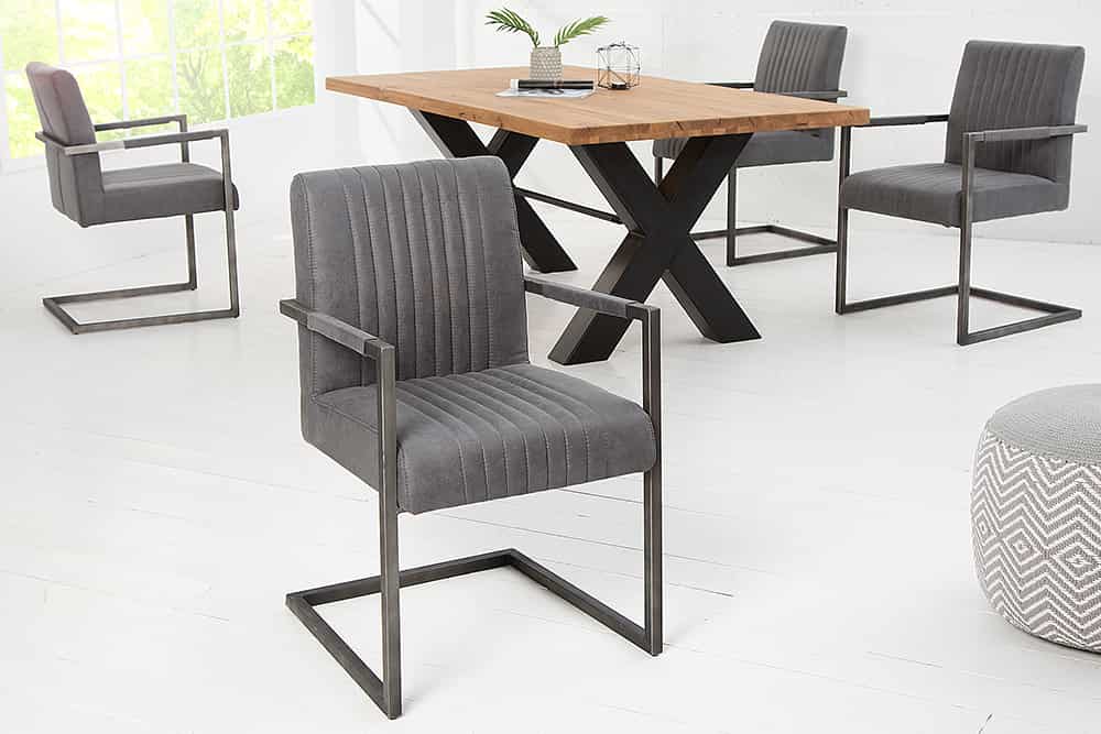 BIG ASTON Moderner Freischwinger Armlehnenstuhl Federkern Eisengestell