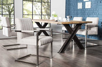 BIG ASTON Moderner Freischwinger Armlehnenstuhl stone grau Federkern Edelstahl