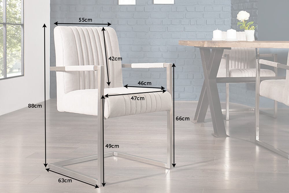 BIG ASTON Moderner Freischwinger Armlehnenstuhl stone grau Federkern Edelstahl