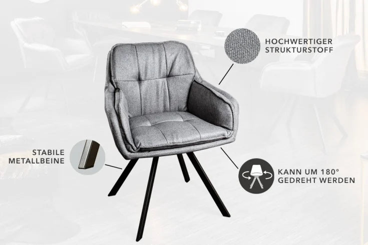 MR. LOUNGER rotating design chair anthracite with armrest retro style