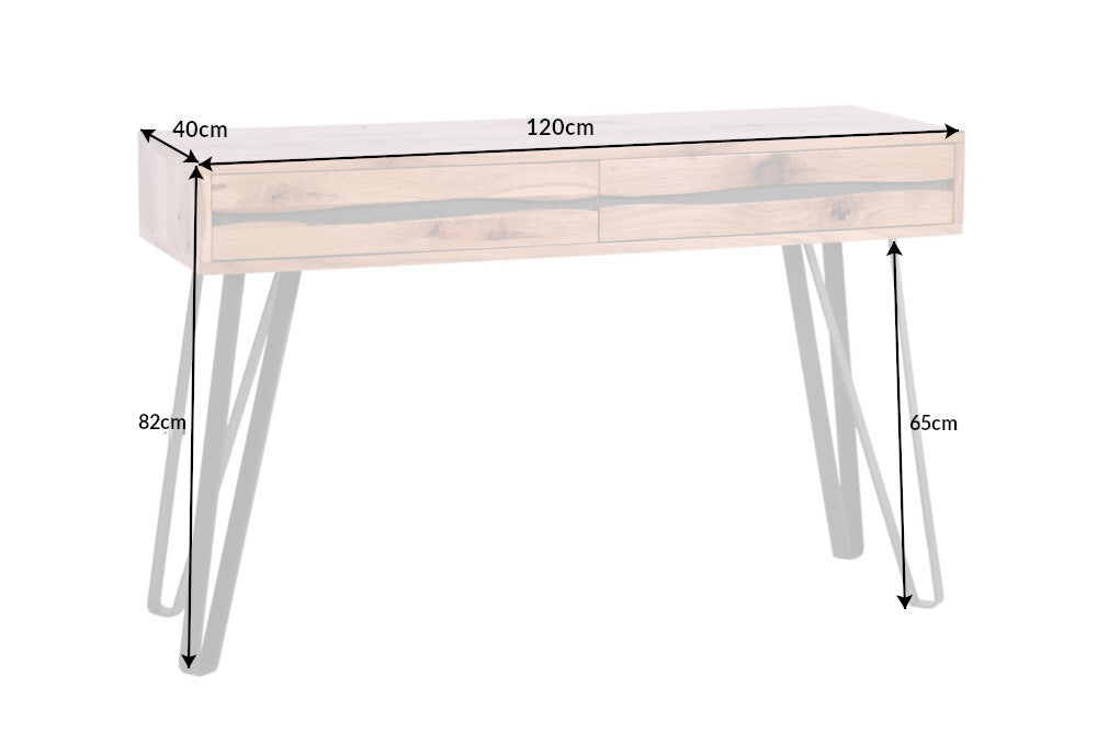 Massive Konsole LIVING EDGE 120cm Wildeiche geölt Baumkanten Schreibtisch