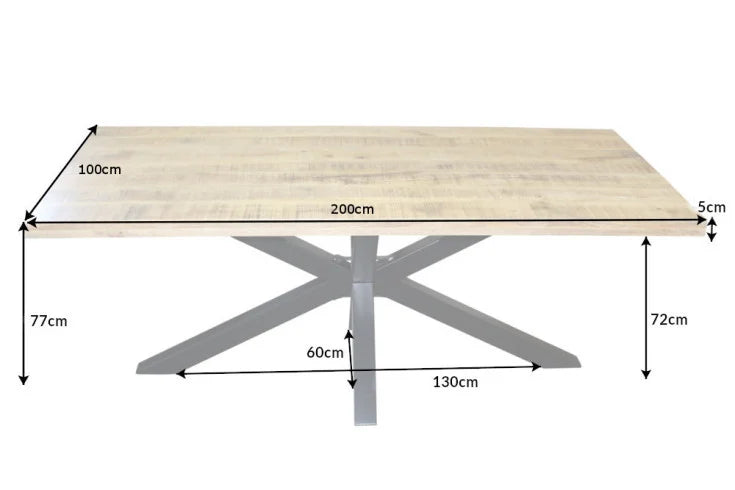 GALAXIE Solid industrial dining table mango wood star-shaped frame