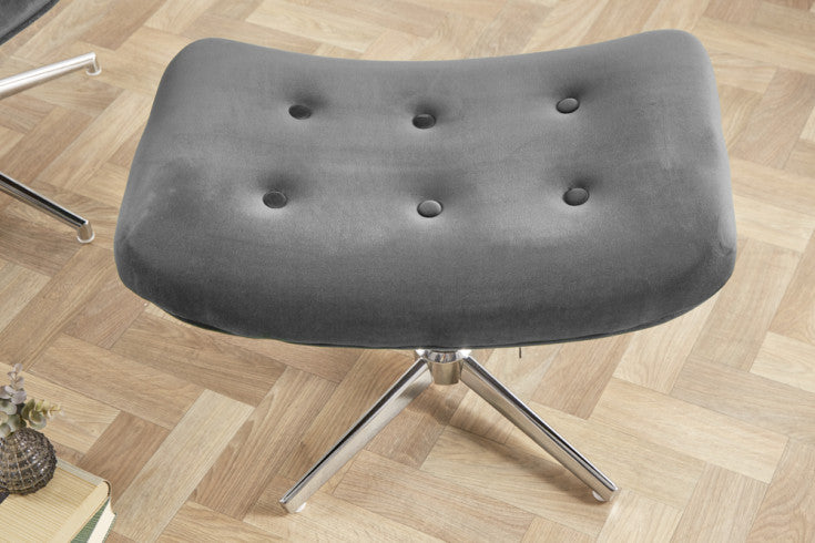 MR. LOUNGER Eleganter Hocker grau Samt mit Chromgestell