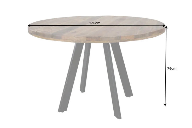 IRON CRAFT Solid dining table 120cm round natural mango wood