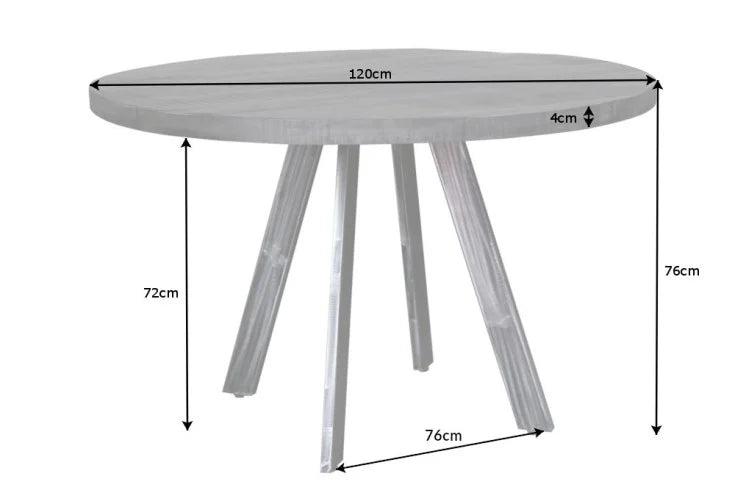 IRON CRAFT Solid dining table 120cm round gray mango wood flexed legs