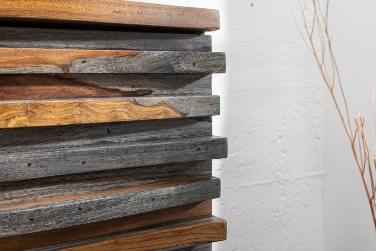 Sideboard RELIEF Massives 160cm Sheesham Holz grau smoke finish mit aufwändiger Front