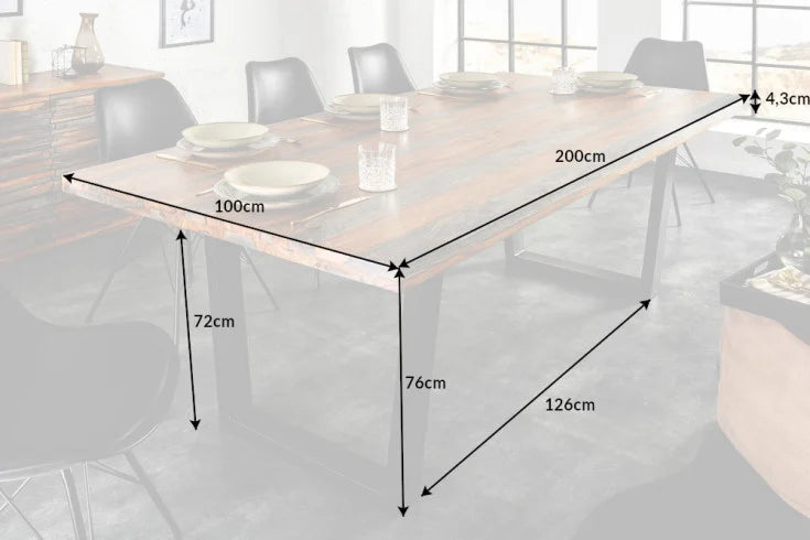 FIRE &amp; EARTH Solid dining table 200cm Sheesham wood gray smoke finish unique grain