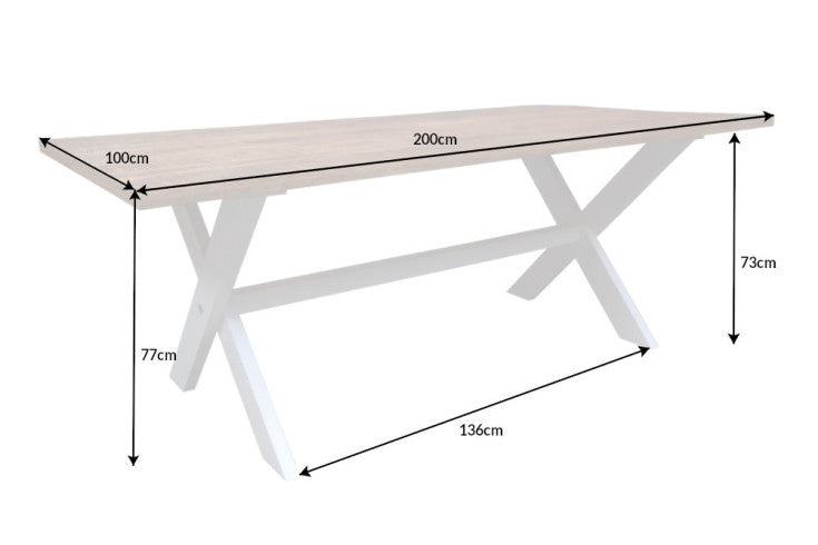 LONG ISLAND Solid dining table 200cm mango wood X-frame country house style