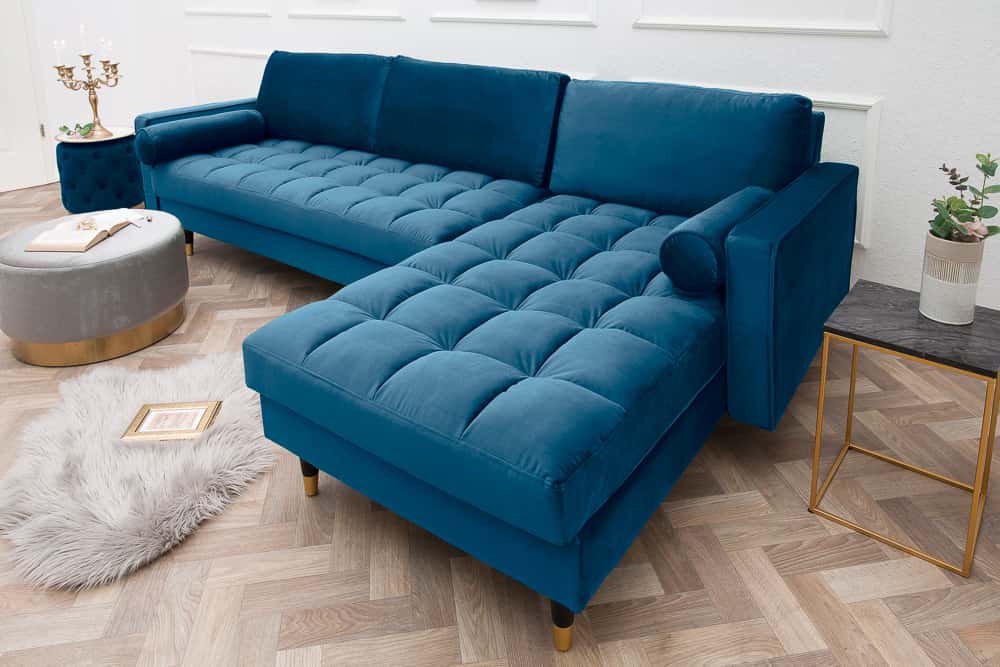 Elegantes Ecksofa COZY VELVET 260cm Samt Federkern 3-Sitzer