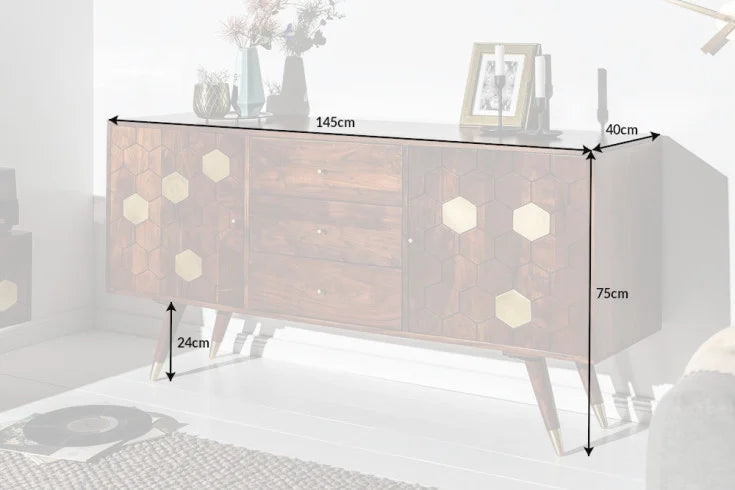 MYSTIC LIVING Massives Sideboard 145cm Akazie braun gold Retro Design