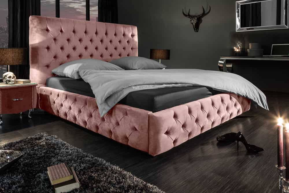 Queensize Doppelbett PARIS 160x200cm altrosa Samt Chesterfield Design