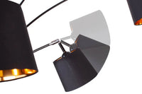LEVELS Design Bogenlampe 205cm schwarz gold 5 neigbare Leinenschirme Stehlampe