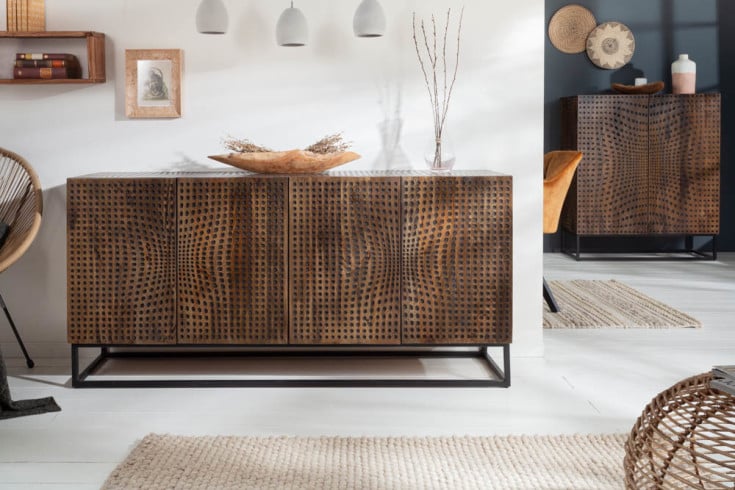 Massivholz Sideboard 2024 Illusion 160cm Mango Naturholz Retro 3D Desi