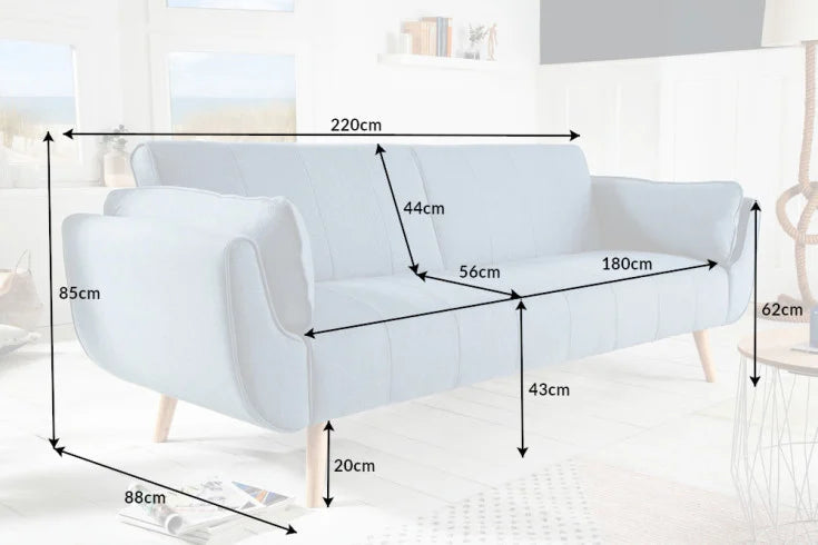 DIVANI Design Schlafsofa 220cm hellblau Bettfunktion 3er Sofa Scandinavian Design