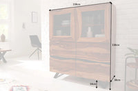 AMAZONAS Massives Highboard 140cm braun Sheeshamholz Vitrine mit Baumkante