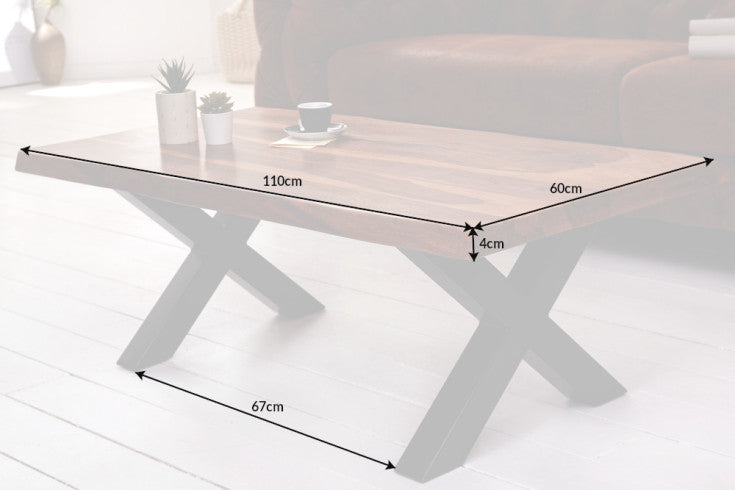 AMAZONAS Design Couchtisch 110cm braun Sheesham Massivholz Baumkante