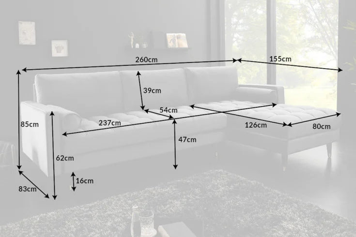 COZY VELVET Elegantes Ecksofa 260cm Samt Federkern 3er-Sofa