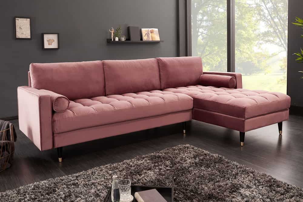 Elegantes Ecksofa COZY VELVET 260cm Samt Federkern 3-Sitzer