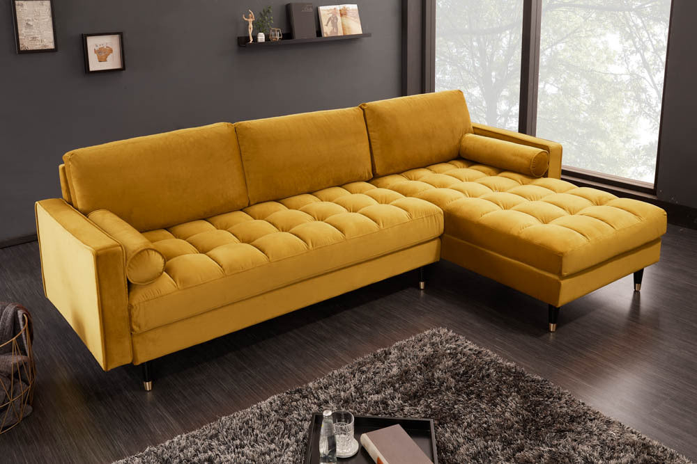 Elegantes Ecksofa COZY VELVET 260cm Samt Federkern 3-Sitzer