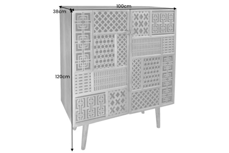 MARRAKESCH Massives Highboard 120cm Mangoholz mit Verzierung Boho Stil