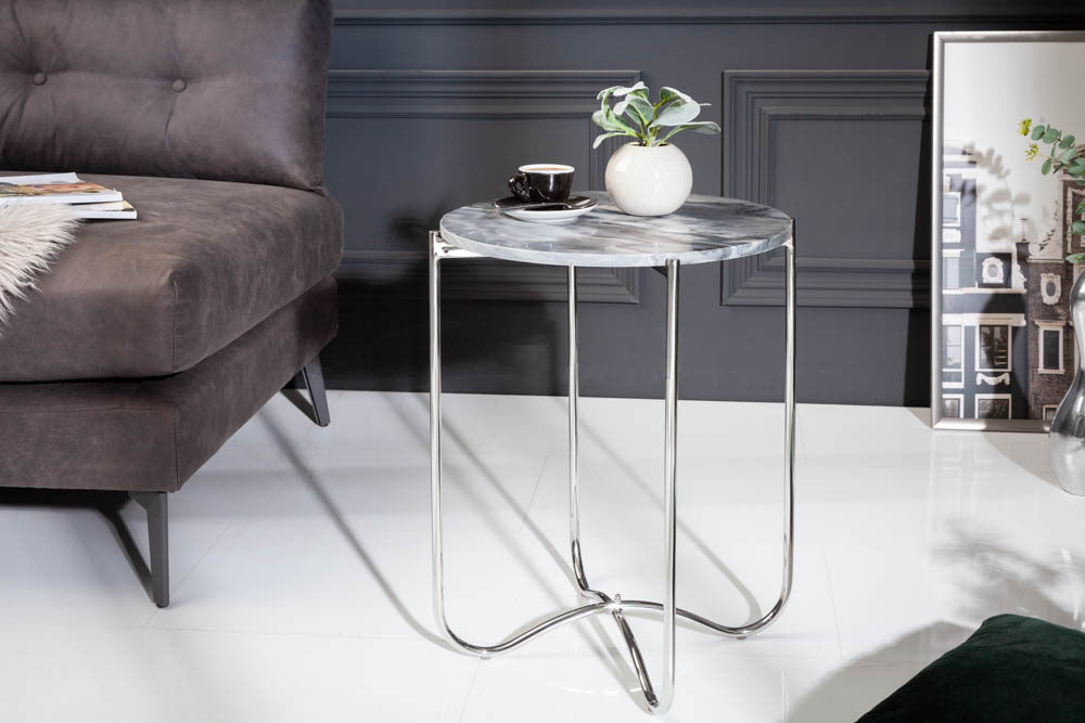 NOBLE III Exklusiver Beistelltisch 45cm grau echter Marmor hochwertig – Sitheim